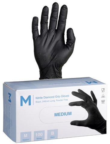 Nitrile Diamond Grip Gloves Powder Free Black