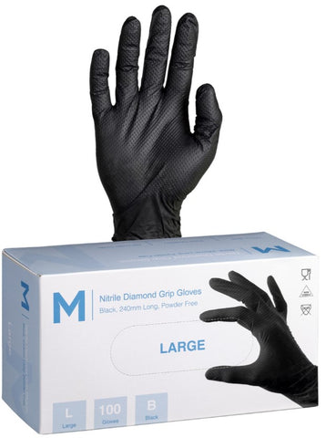 Nitrile Diamond Grip Gloves Powder Free Black