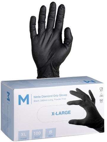 Nitrile Diamond Grip Gloves Powder Free Black