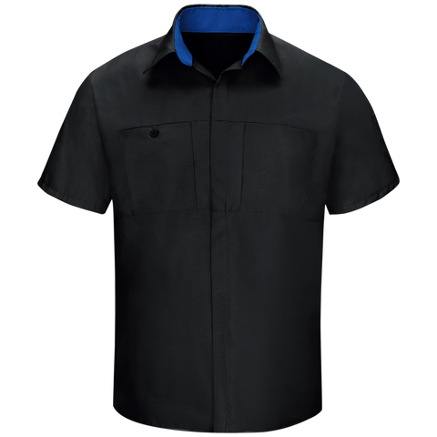 Men's Short Sleeve Performance Plus Shop Shirt With Oilblok Technology Black / Royal Blue Mesh