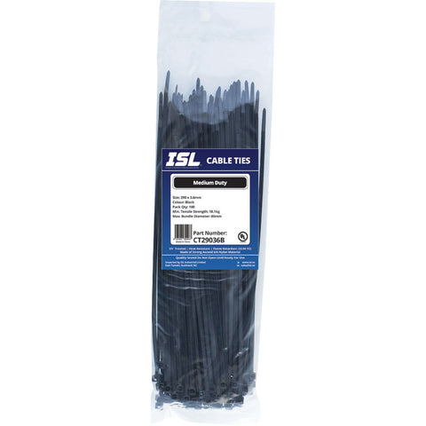 ISL 250 x 3.6mm UV Nylon Cable Tie - Blk. - 100pk